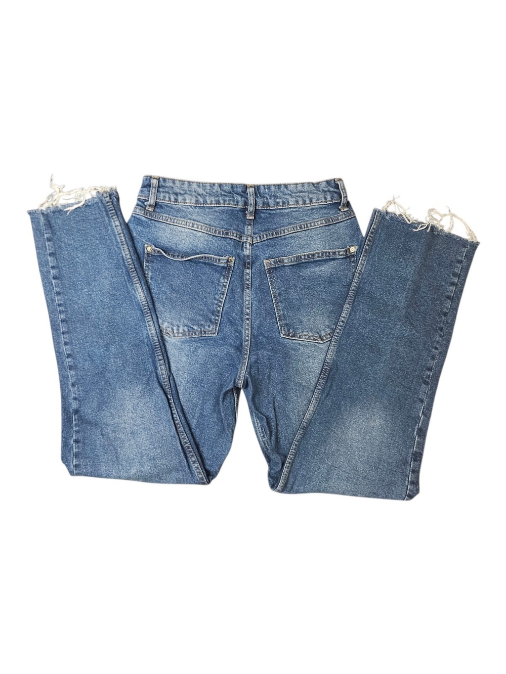 Classic Straight Leg Blue Women's Jeans with Raw Hem
